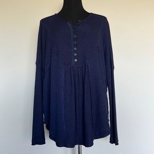 Free People Oversized XS Long Sleeve Button Front Blue Top
